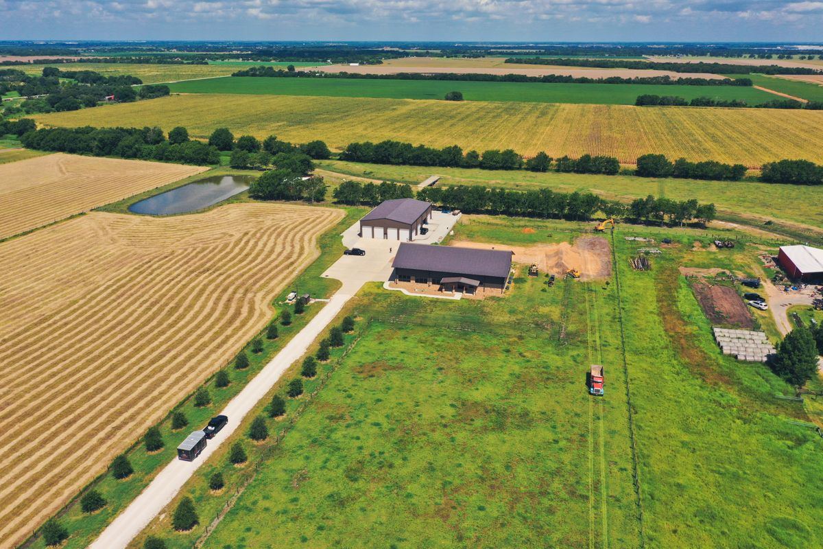Aerial view of active construction site